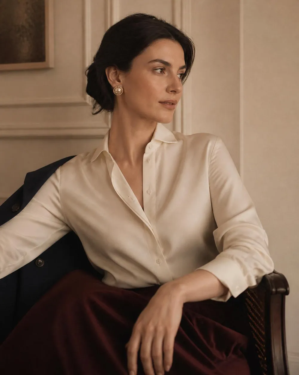 Woman in a cream dress standing in soft natural light, reflecting the elegant, faith-rooted tone of Preparing His Bride coaching